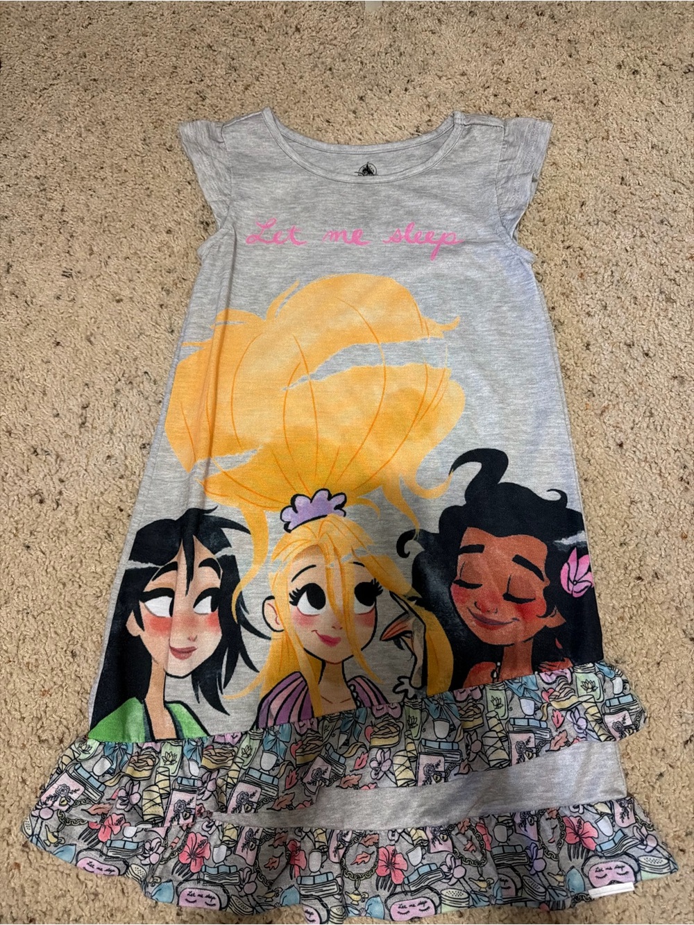 Disney Girls' Gray Nightgown with Yellow, Pink and Black Princess Graphic 5/6
